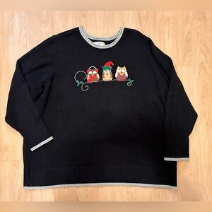 CJ Banks Black Sweater with Owl Design 3X